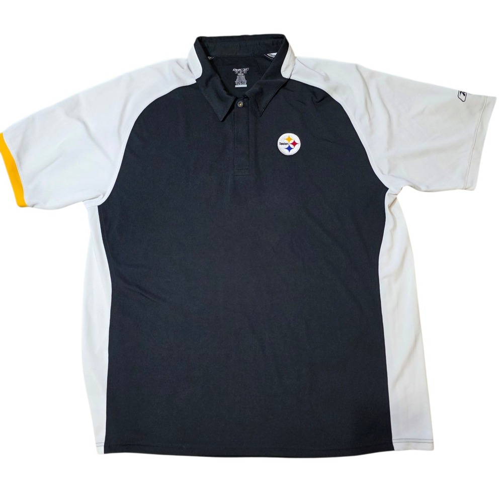 Pittsburgh Steelers Reebok NFL Mens Polo Shirt Football Black Gold Sz‎ 2XL